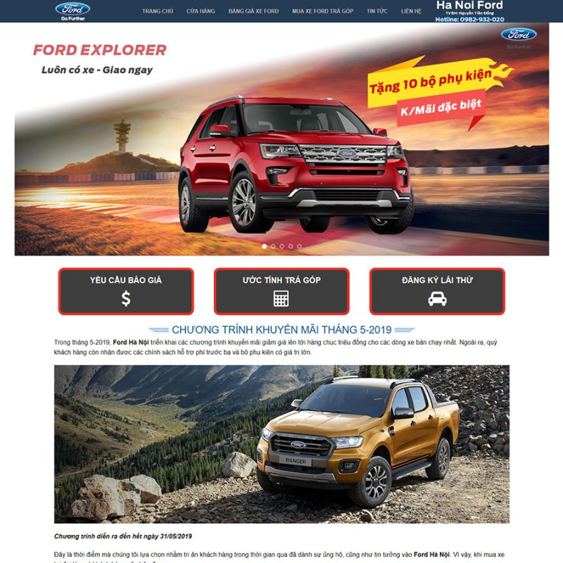 Mẫu web đại lý xe Ford